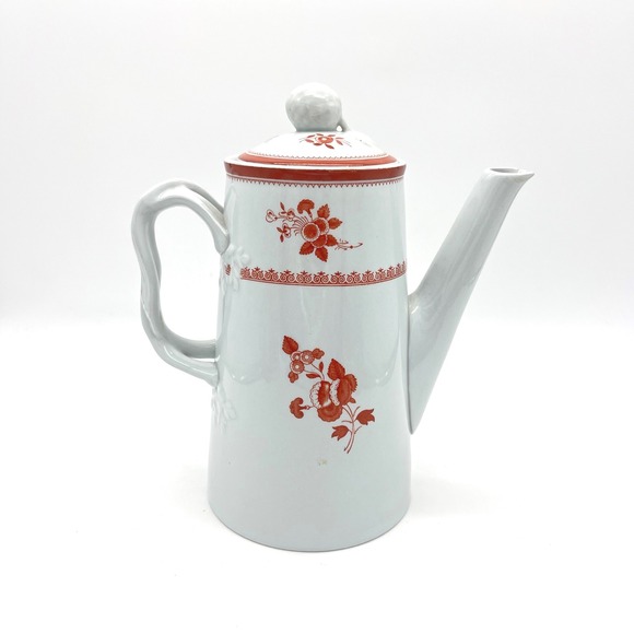 Vintage Copeland Spode Red Gloucester Fine Stone Large 8" Coffee Pot With Lid - Picture 1 of 10